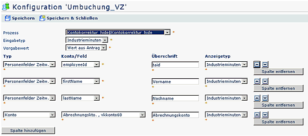 konfiguration umbuchung